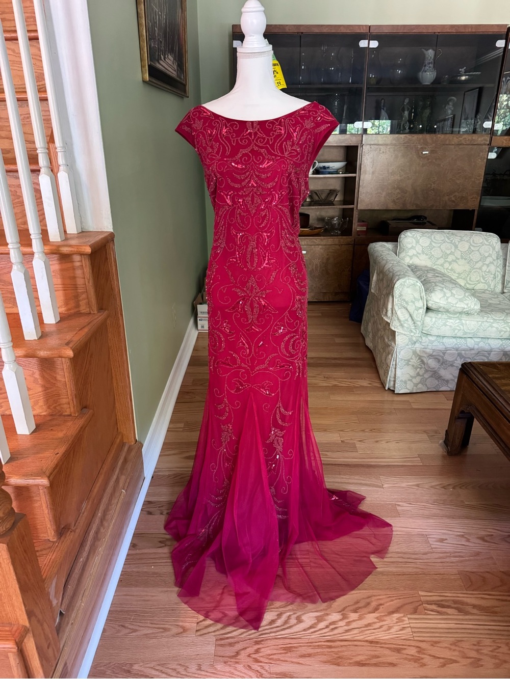 Adrianna Apell Elegant Red Beaded Evening Gown